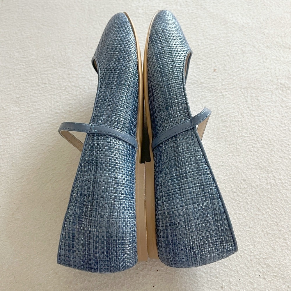Lands End Mary Jane Flats Women 6.5 Blue Woven Textured Buckle Strap Shoes - Picture 7 of 12